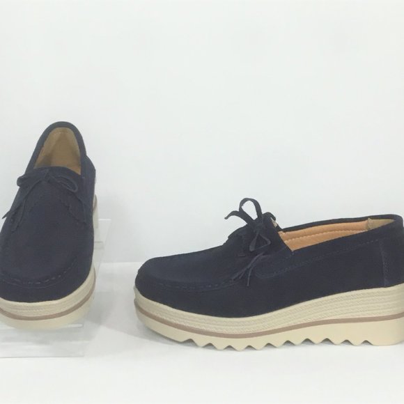 Navy Suede Platform Moccasins  (nearly new) - Picture 4 of 7